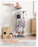 Fully Assembled,  Cat Condo, cat  tree, 61-Inch Cat Tower with 5 Scratching Posts, 2 Perches, 2 Caves, Hammock, 2 Pompoms, Light Gray