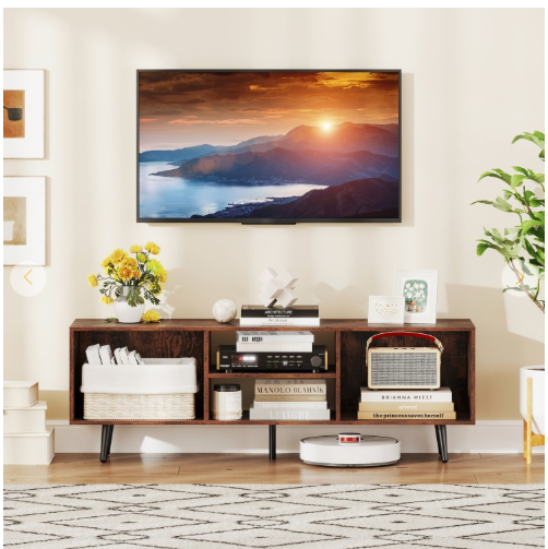 47.5 Inches Tv Stand For 55-Inch Tv With Compartments And Metal Legs-Brown