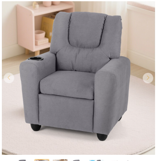 Kids Recliner Chair Push Back Toddler Reclining Armchair with Cup Holder-Grey