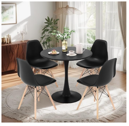 32 Inches Round Dining Table, Modern Tulip Kitchen Table for 2 to 4 Person, Metal Round Pedestal Table for Apartment, Small Space, Cafe (assembled)
