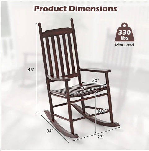 High-Back Acacia Wood Outdoor Rocking Chair with Solid Rocking Base-Brown (Assembled)
