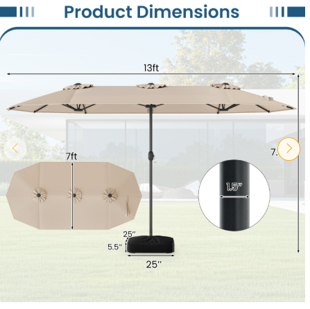 13FT Double-sided Patio Umbrella with Solar Lights for Garden Pool Backyard-Beige