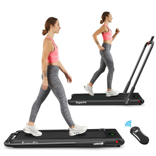 2-in-1 Folding Treadmill with RC Bluetooth Speaker LED Display-Black