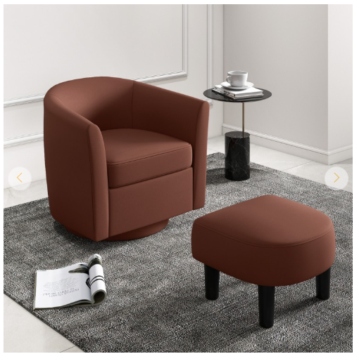 Modern Club Swivel Accent Chair with Ottoman Footrest Curved Backrest (Assembled)