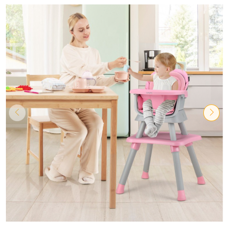 INFANS 8 in 1 Baby High Chair, Convertible Highchair for Babies and Toddlers - Pink