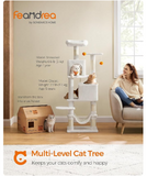 (Unassembled) - Cat Condo, cat  tree, 61-Inch Cat Tower with 5 Scratching Posts, 2 Perches, 2 Caves, Hammock, 2 Pompoms, Cream White (1 Box, Unassembled)