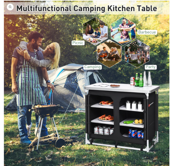 Outdoor Camping Cooking Table with Storage Organizer - Scratch and Dent