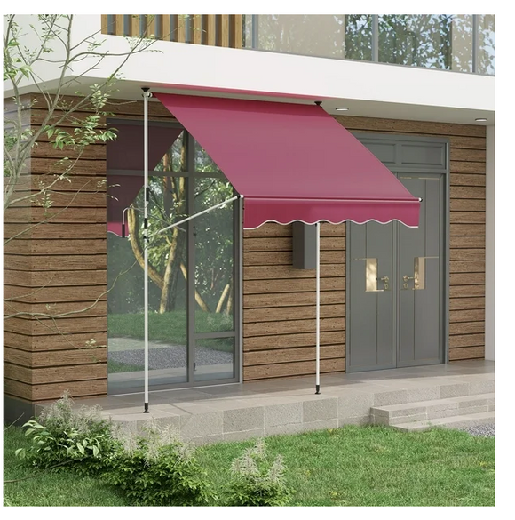 6.6'x5' Manual Retractable Patio Awning Sun Shelter, Wine Red