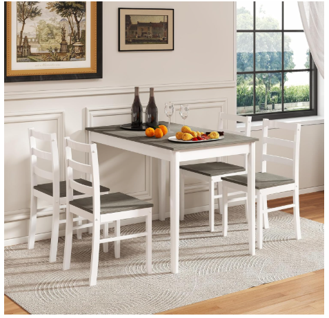 4 Piece Set, Kitchen Table and Chairs, Wood Grain (Grey) (3 Chairs Only)