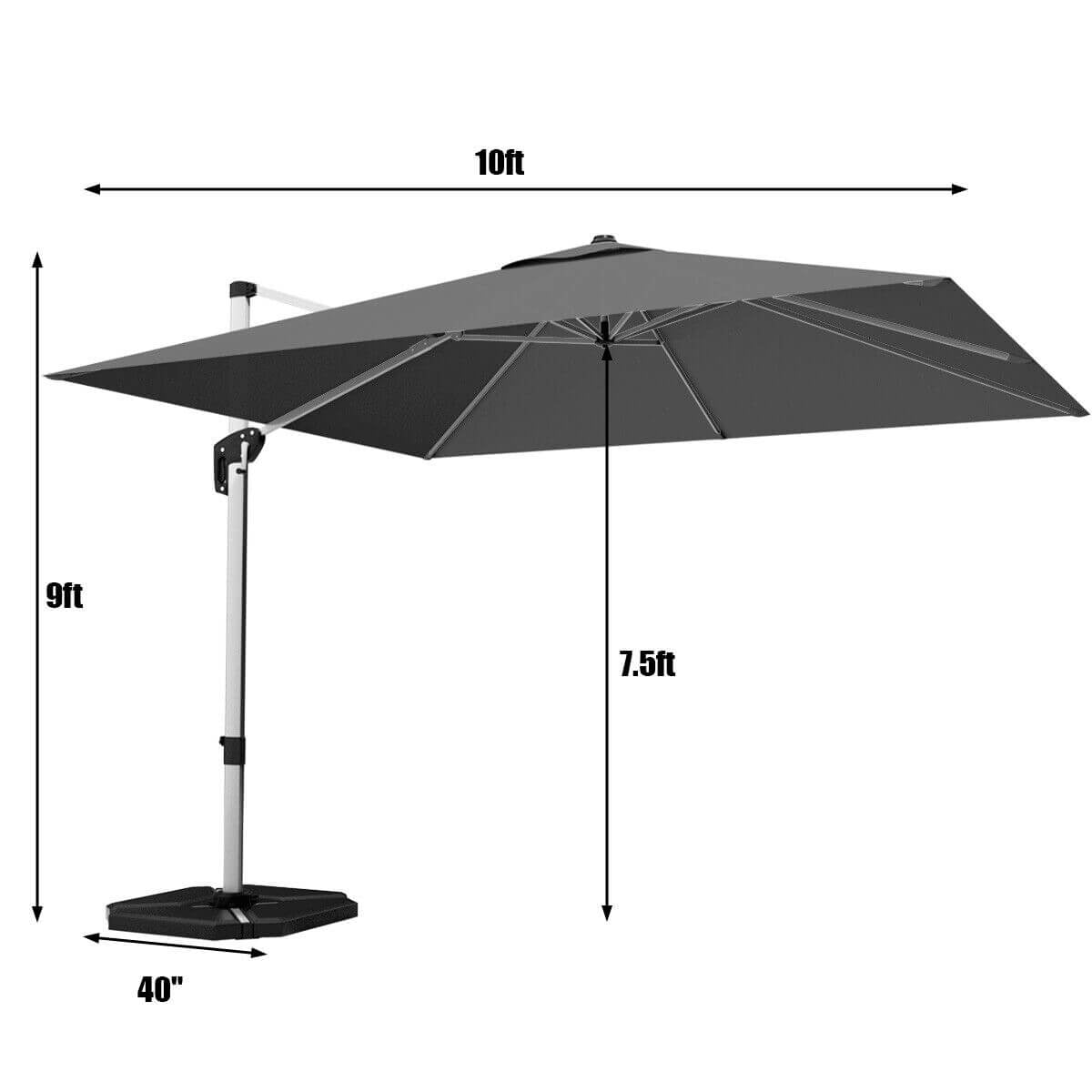 No Tax - 10 Feet 360° Tilt Aluminum Square Patio Umbrella without Weight Base-Gray, (Assembled)