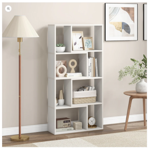 48 Inch 4-Tier Geometric Bookshelf with 8 Cubes for Living Room Bedroom-White