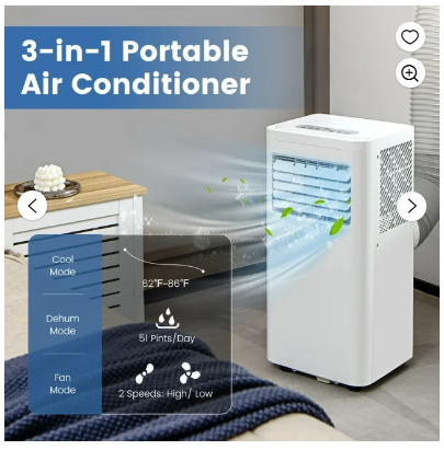 8000 BTU(ASHRAE) Portable Air Conditioner Cools 250 Sq.Ft (1 Box)