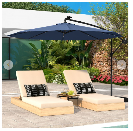 10 Feet Solar Offset Umbrella with 40 Lamp Solar Panel-Navy (Scratch and Dent)