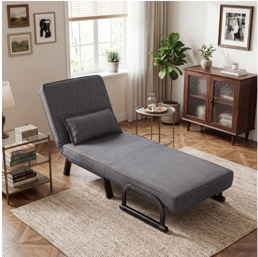 3-in-1 Convertible Sofa Bed with 5-Position Adjustable Backrest and Lumbar Pillow-Dark Gray