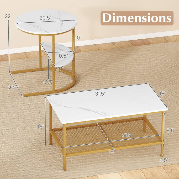 2-Tier Rectangle Coffee Table and Side End Table with Storage Shelves- (Scratch and Dent)