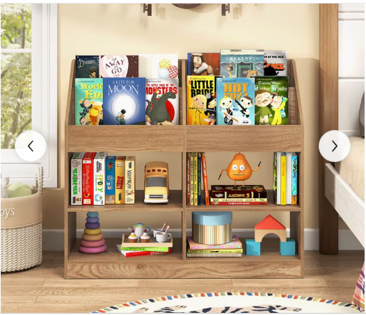 3-Tier Kid's Bookshelf Toy Storage Organizer with Display Rack and 4 Compartments (Assembled)