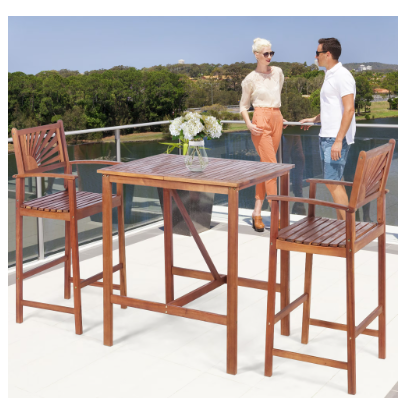 3PCS Bar Set Acacia Wood Bar Height Patio Bistro Dining Set Outdoor [Scratch and Dent] (Assembled)