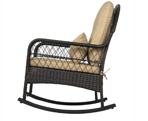 Outdoor Wicker Rocking Chair with Cushions - 400 LBS Capacity