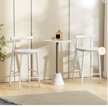 Set of 2 - Counter Height Bar Chair Set with Acacia Wood Frame -White (Shipping Damage)