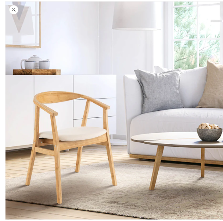 Bamboo Accent Chair with Armrest and Curved Backrest-Natural   (Scratch and Dent)