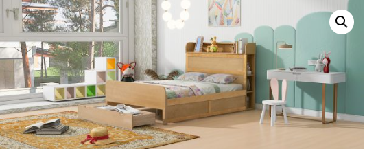 Full Size Bed Frame with Drawer, Platform Bed with Storage Headboard (2 Boxes)