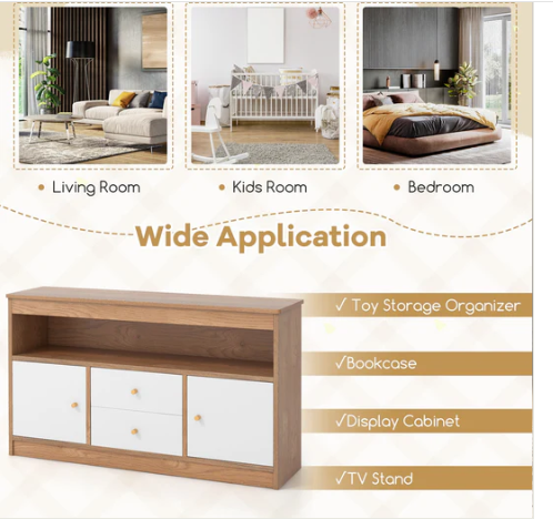 Kids Toy Storage Organizer with Open Shelf and 2 Drawers for Playroom-Natural (Assembled)