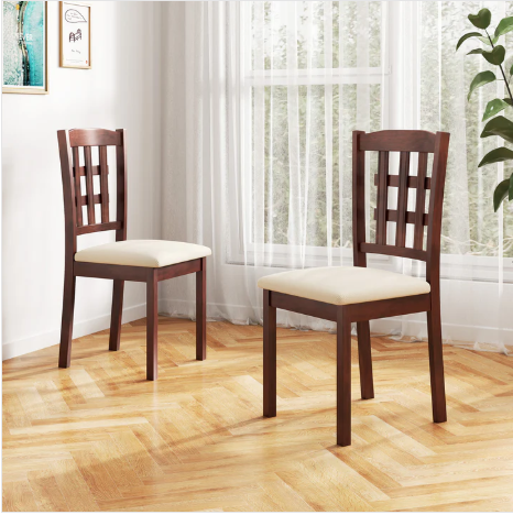Set of 2, Wooden Dining Chair, Linen Fabric Padded Kitchen Chairs