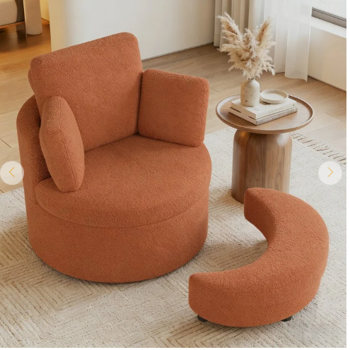 360° Swivel Accent Chair with Half Moon Storage Ottoman