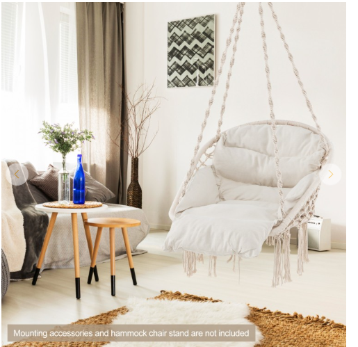 Hammock Chair with Thick Cushion and Macrame Holds up to 330 LBS