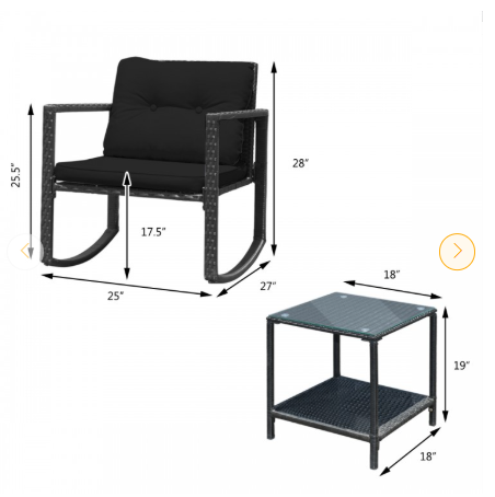 2 Piece Patio Rocking Set - Black (Assembled) (Coffee Table not included)