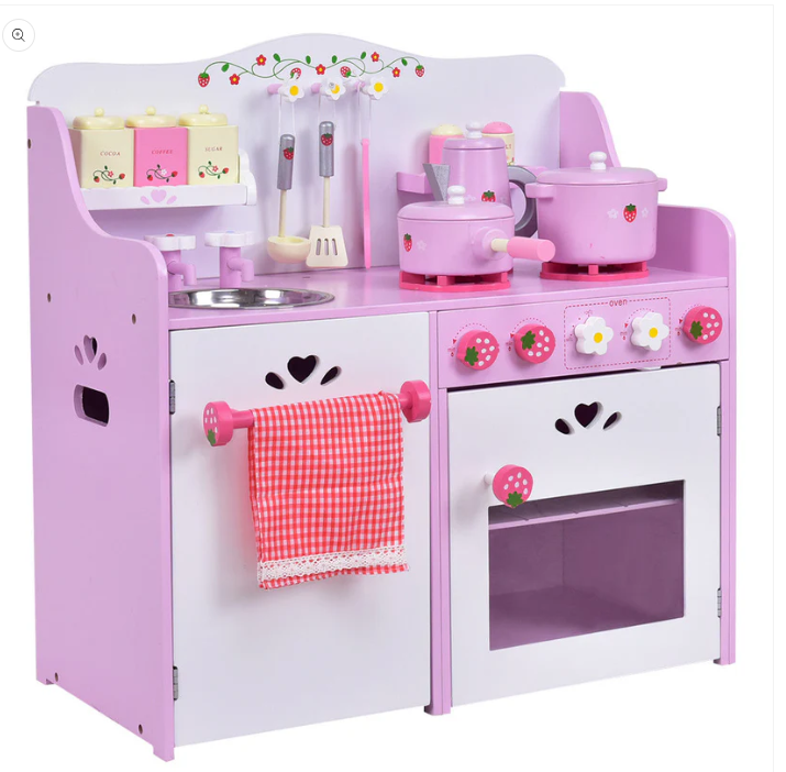 Kids Wooden Kitchen Toy Strawberry Pretend Cooking Playset - Scratch and Dent