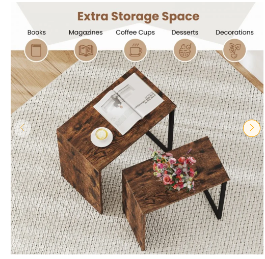 2-in-1 Nesting Coffee Table Set of 2 for Living Room and Bedroom-Rustic Brown (Fully Assembled)