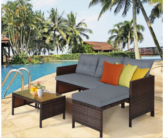 3pcs Outdoor Wicker Rattan Sofa Set for Patio (Assembled) [Customer Return]