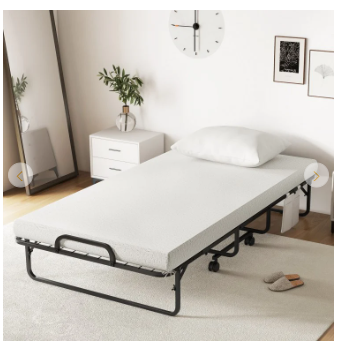 Cot/Twin Size Folding Bed with Memory Foam Mattress and Pillow (see Description)