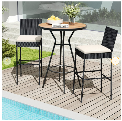 4 Pieces Patio Wicker Barstools with Seat Cushion and Footrest (Assembled)