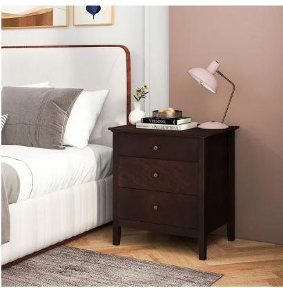 3-Drawer End Table Nightstand Beside Accent Table Brown Bedroom (Fully Assembled)