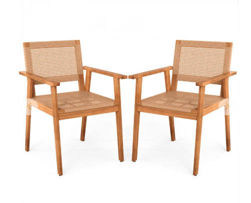 Set of 2, Acacia Wood Outdoor Dining Chairs with Backrests (Assembled) (Scratch and Dent)