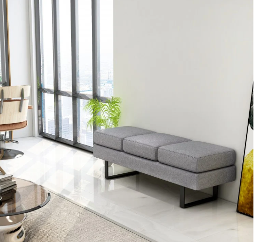 Waiting Room Bench Seating Long Bench with Metal Frame Leg-Gray