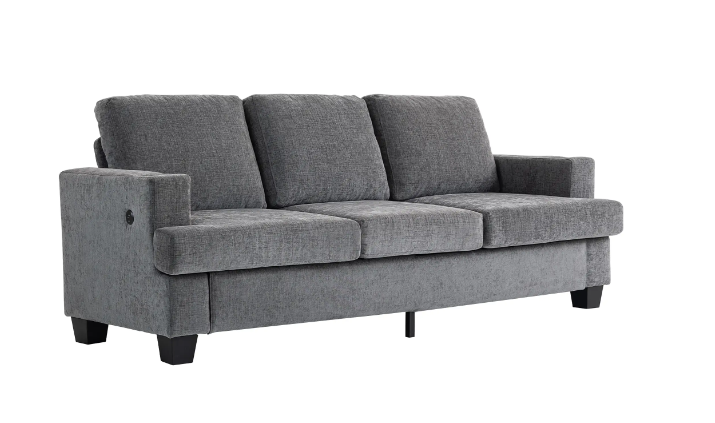 3 Seater Sofa with USB Ports & Cup Holders, Chenille-Feel Upholstered Couch for Living Room, Grey