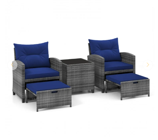 5 Pieces Patio Rattan Sofa Ottoman Furniture Set with Cushions-Ours is Grey (Fully Assembled)