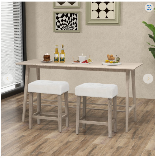 Set of 2 - Modern Counter Height Bar Stools with Rubber Wood Legs