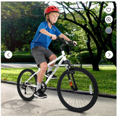 Kids Mountain Bike 24 Inch Bicycle for Boys Girls Aged 8+ Years Old - White (Customer Return)