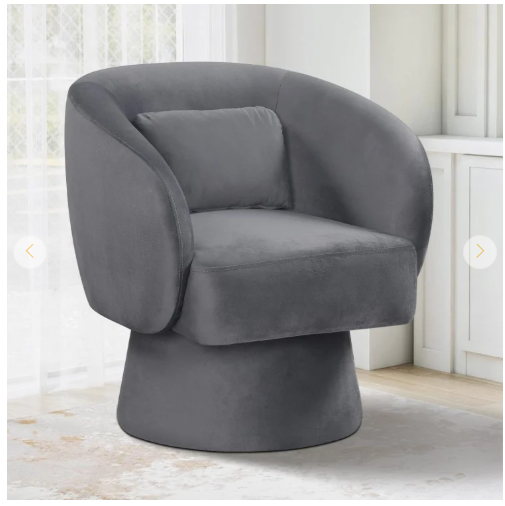 Swivel Accent Chair Upholstered Barrel Chair with Curved Back and Removable Lumbar Pillow