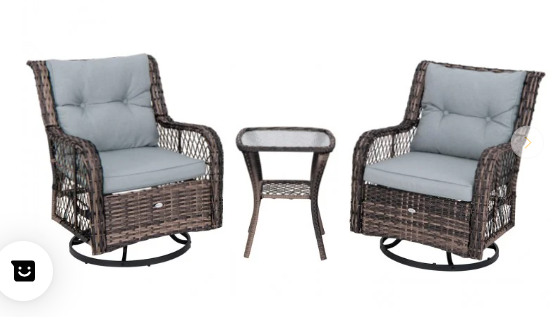 3 Pieces Outdoor Swivel Rocker Set with Small Side Table (1 Box, Unassembled)