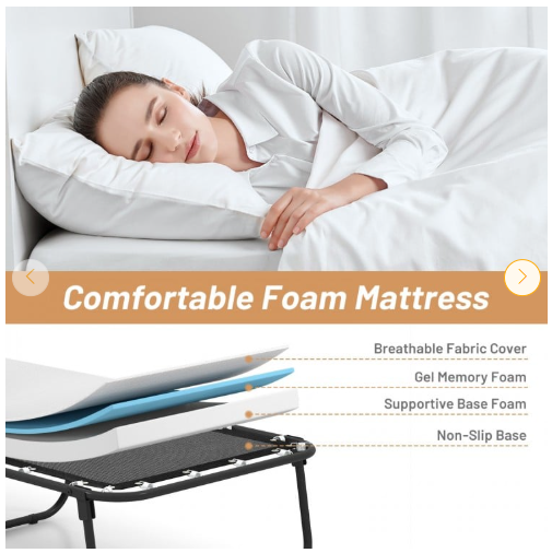 75 x 31 Inch Folding Bed with Mattress Cot Size with Memory Foam