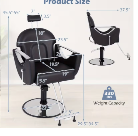 360°Swivel Reclining Salon Chair for Hair Stylist-Black (Customer Return - Assembled)