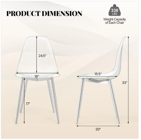 Set of 4, Kitchen Chairs w/Transparent Seat & Curved Back