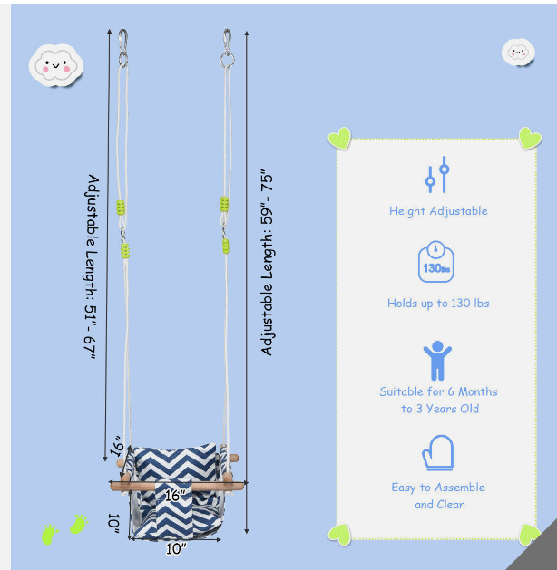 Baby Canvas Hanging Swing Seat