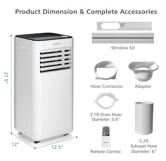 10000 BTU Portable Air Conditioner with Fan Dehumidifier Sleep Mode-White (Customer Return)(1 Box)