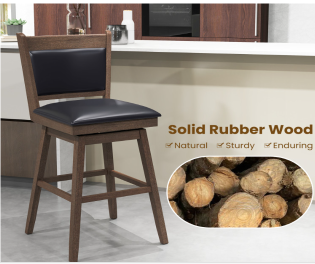 Set of 2 - 29 Inch Padded Bar Stools with Swivel Seat and Footrest - Fully Assembled